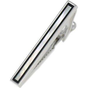 Mother of pearl tie clip silver onyx rim men's formal wedding suit accessory